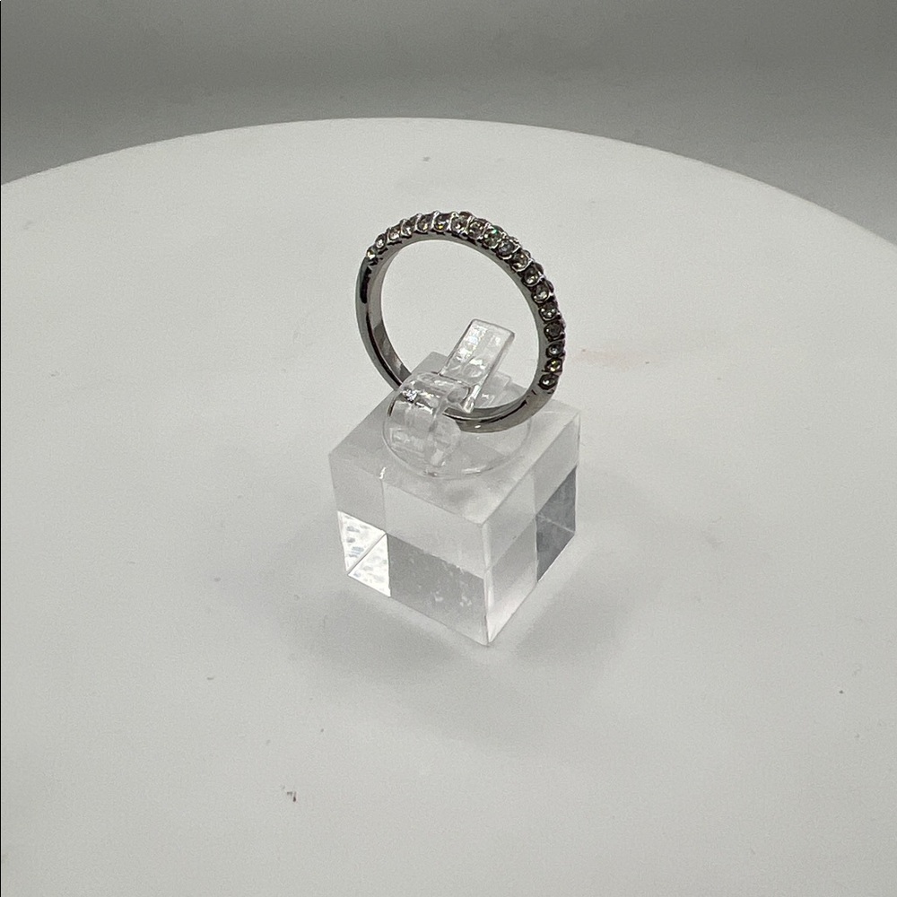 INC Silver Band Ring With Clear Crystals Size 9